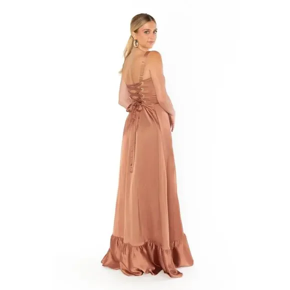 Show Me Your Mumu Clarissa Corset Dress in Copper Luxe Satin XXL Maxi